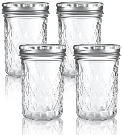 INCETUE 350 ml/12 oz Glas Vorratsdosen mit Deckel, 4er Set Transparent Kleine Vorratsgläser, Dekorative Einmachgläser für Salat, Overnight Oats, Snacks, Joghurt, Müsli, Obst, Gewürze, Zucker, Kaffee