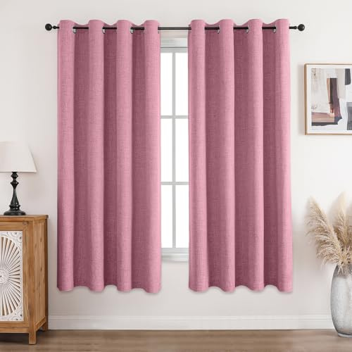 CUCRAF Vorhang 100% Blickdicht Leinen Gardinen mit Ösen Verdunklungsvorhänge Gardinen Rosa H183 x B117 cm 2er Set, Thermovorhang Kälteschutz Schallschutz Vorhang für Wohnzimmer Schlafzimmer