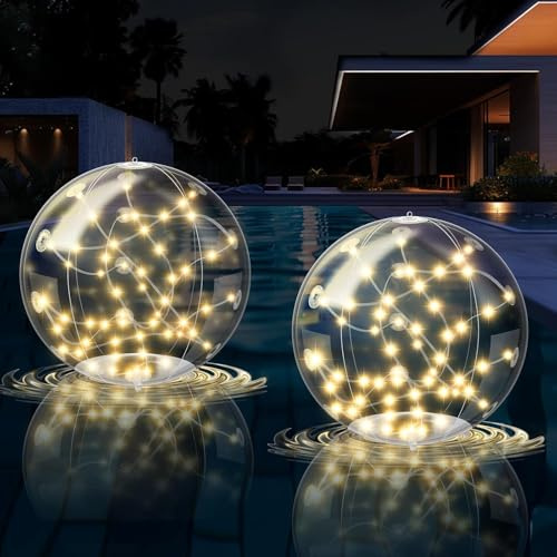 Pulsky 2 pièces d'éclairage de Noël extérieur, décoration de Noël en plein air, éclairage solaire pour piscine flottant, lampes, 37 cm, IP68, éclairage de piscine étanche, 3000K, lumière chaude, boule