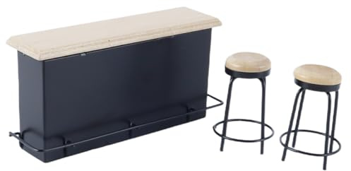 Ausi Bancone da bar in miniatura con 2 sedie in miniatura, accessori per casa delle bambole 1/12 per giochi di ruolo (nero)