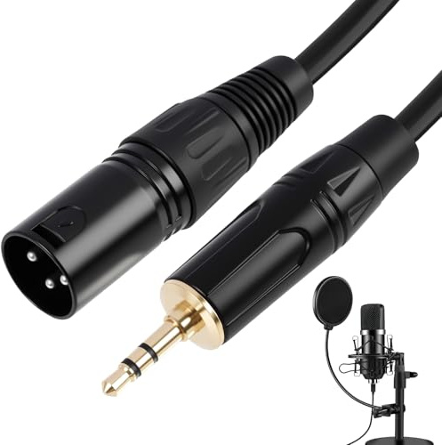 CAIHINIER 1M XLR auf 3,5mm Klinke Stereo, Vergoldetes 3,5mm Mini Jack Aux auf XLR Male Mono Audio Kabel, Mikrofonkabel Audio Adapter Kabel AUX für Handy Laptop Lautsprecher Mixer (male)