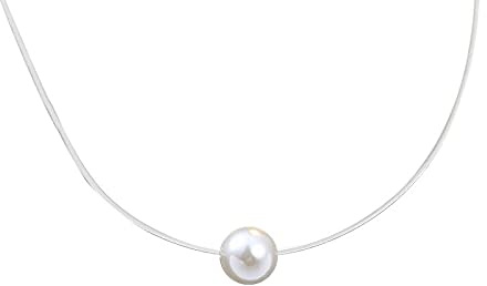 vissen Collier Fil Transparent Avec Perle Femme 925 Argent Invisible Bijoux