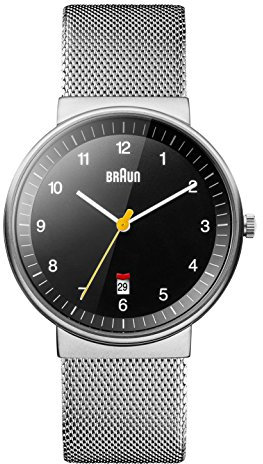 Braun Mens 3-Hand with Date Analogue Quartz Watch, Black Dial and Steel Milanese Mesh Strap, 40mm Stainless Steel Case, Model BN0032BKSLMHG.
