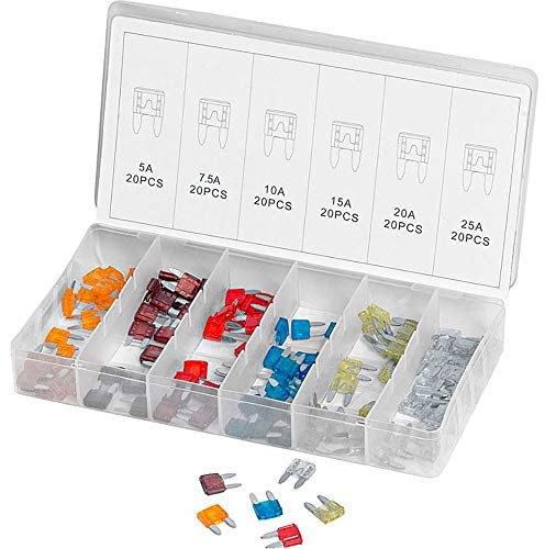 Hi-Q Tools Mini-Flachsicherungen 120er-Set - 5-25A - Sortierkasten neutral
