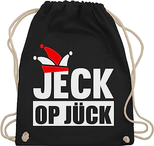 Turnbeutel Rucksack - & Fasching - Taschen - Jeck op Jück Rot Weiß I Rot Weiss Karneval Köln I Rut und Wiess Köln I Karnevals Jecken - Unisize - Schwarz - beutel kölle karnevalsbeutel faschings