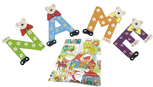 Playshoes Holzbuchstaben Bär im Set für Wunschname inkl Geschenkverpackung & Klebepunkte Türbuchstaben Holz Dekobuchstaben (8er Set)