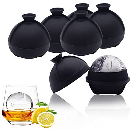 Whiskey Ice Ball Maker,Silicone Ice Ball Mould Easy Release,Sphere Ice Cube Moulds-6 X 6cm,Large Ice Cube Moulds Perfect for Whiskey, Cocktail and Any Drink(6)