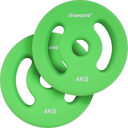 ScSPORTS® Neopren Hantelscheiben - Set: 2 x 4 kg, Ø 31mm, Gusseisen, Grün - Hantelscheiben-Set, Gewichtsscheiben, Fitness Scheiben, Gewichte für Hantel, Langhantel