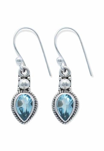 Ohrringe 925 Silber Blau Topas hellblauer Stein Edelstein Ohrhänger echt Silber Damen Sterling Silber Hänger Geschenk (MOH-144-62)