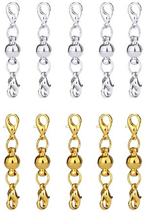 Magnetic Lobster Clasp,10 Pack Jewelry Extender Chain Extender Magnet Clasp for Necklace Bracelet Silver Gold