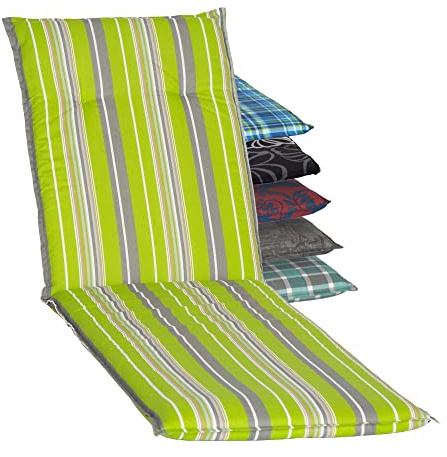 Beo Auflage Gartenliege UV-beständig Barcelona | Made in EU nach Öko-Tex Standard | Waschbare Liegeauflage mit Halteband | Atmungsaktive Sonnenliege Auflage mit Streifen in Grün-Grau