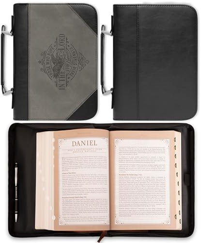 Christian Art Gifts Veganes Leder, klassische Schrift, Bibelhülle für Herren: Hope in The Lord inspirierender Bibelvers, stabile Buchschutz-Tragetasche mit Ärmeln und Stiftschlaufen, schwarzer und