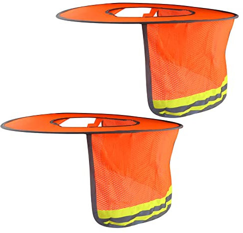 WMYCONGCONG 2 Pack Hard Hat Sun Shield Full Brim Mesh Neck Shield Sun Visor with Reflective Strip for Outdoor Construction Site Hardhats Safety Helmet Accessories, High Visibility Orange