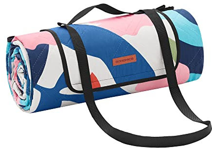 SONGMICS Coperta Picnic, 300 x 200 cm, Grande, Telo da Campeggio, Parco, Giardino, Spiaggia, Strato Impermeabile, Lavabile in Lavatrice, Pieghevole, Motivo Felci Multicolore GCM002Q03