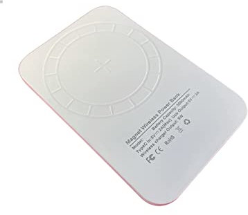 Power Pro Power Bank 5000mAh Qi 15W charging (wired) or 5W (wireless), Mag-safe magnetic high capacity lightweight portable charger for Apple iPhone, Samsung Galaxy, and Android phones. (White)