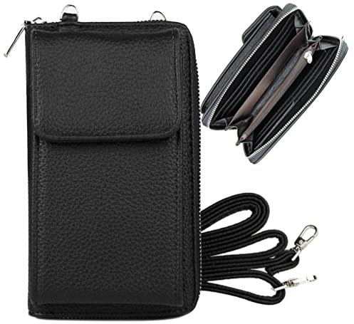 irisaa Geldbörse Damen mit Handyfach, RFID Schutz und Viele Kartenfächer, Crossbody Handytasche mit Geldbeutel Kleine Umhängetasche mit Verstellbarem Schultergurt, Damen Tasche:Schwarz