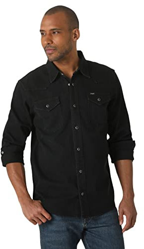 Wrangler Iconic Regular Fit Snap Shirt Chemise à Bouton Bas, Denim Noir, L Homme