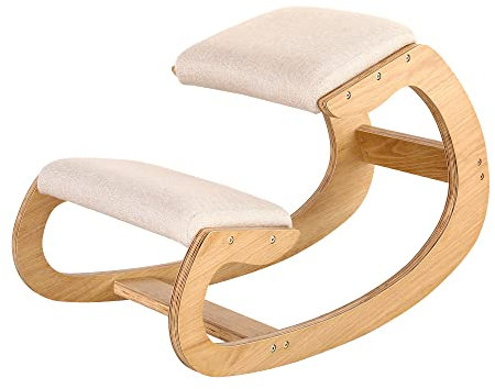Ergonomischer Kniestuhl für Sitzkorrektur – Kniehocker Sitzhocker für Zuhause Meditation - Holz & Leinen Kissen – Rückenschmerzen Nackenschmerzen Lindern & Körperhaltung Verbessern (Weiße Eiche)