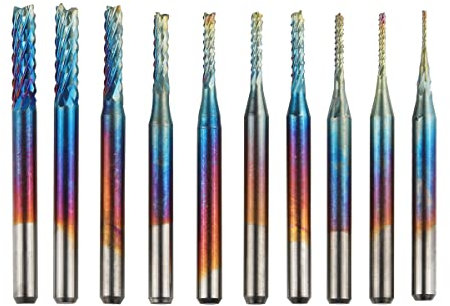 Bestgle 10 stück cnc fräser set blauer hartmetal schaftfräser bohrer set für pcb kunststoff fiber carbon faser hartholz gravur (0,8-3,175mm)