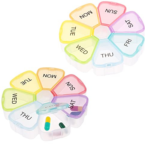 WANGCL 2 contenitori per Pillole Grandi per 7 Giorni, a Forma di Petali, Organizer per Medicine settimanali, per Pillole e Olio di Pesce (Colore)