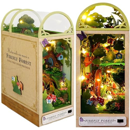 3D Dschungelhütte Holz Buchständer Puzzle DIY Puppenhaus Holz Buchstützen Buch Nook Modellbau Kit mit LED Licht für Jugendliche und Erwachsene zum Kreativität Geschenk für Geburtstage Weihnachten
