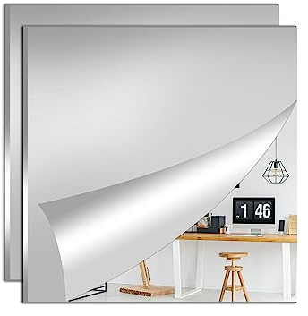 TAIANJI 2 Stück Selbstklebend Klebespiegel 30x30cm Spiegelfolie Acryl Fliesenspiegel Zum Badezimmer Mirror