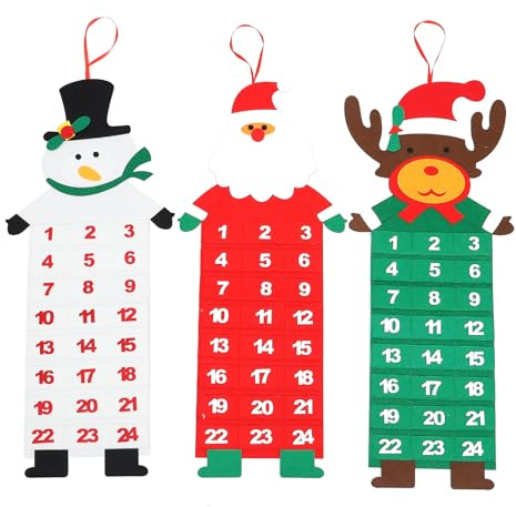 Veemoon 3pcs Christmas Felt Calendar Christmas Advent Calendar Wall Advent Xmas Felt Snowman Day Countdown Kids Hanging Tree Child