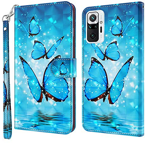 GLANDOTU Handyhülle für Xiaomi Redmi Note 10 Pro Lederhülle [Standfunktion] [Magnetverschluss] Stoßfest Flip PU Leder Cover Case Klapphülle Xiaomi Redmi Note 10 Pro Schutzhülle - Blauer Schmetterling
