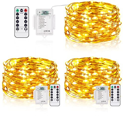 Vacoulery 3 x 50er Lichterkette Batterie Timer, 5M Micro LED mit Timer Batteriebetrieb 8 Programm für Party, Garten, Hochzeit, Beleuchtung Deko