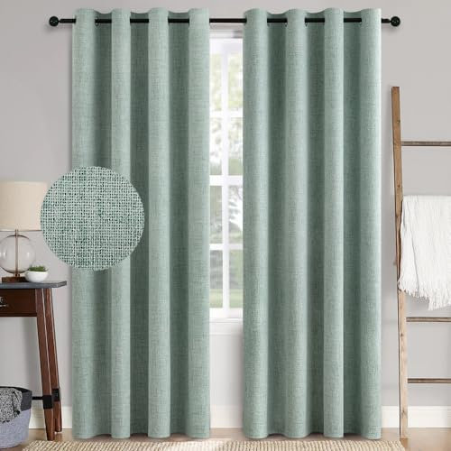 MIULEE Verdunklungsvorhänge mit ösen Gardinen Leinenoptik 2er Set 245 x 140 cm Sommer Grün Vorhang Blickdicht mit Ösen Thermovorhang Kälteschutz Vorhänge Wohnzimmer Schlafzimmer Wärmeisolierend
