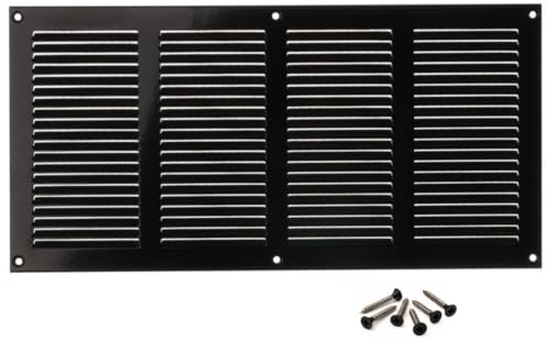 400x200mm Ventilationsgaller i Svart Stål med Myggskydd - Metallgaller för Ventilation