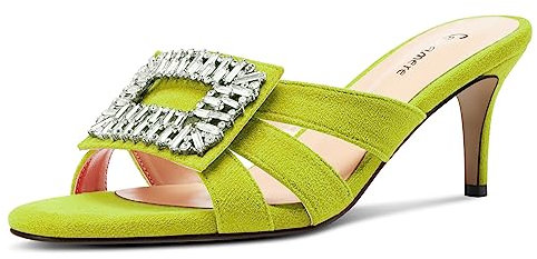 Castamere Donna Medio Tacco Heel Aperte sulla Punta Slip-on Ciabatte Moda Scarpe Sandali Diamante Cristallo da Matrimonio Ballo Casual 6.5 CM Heels Verde Lime 36 EU