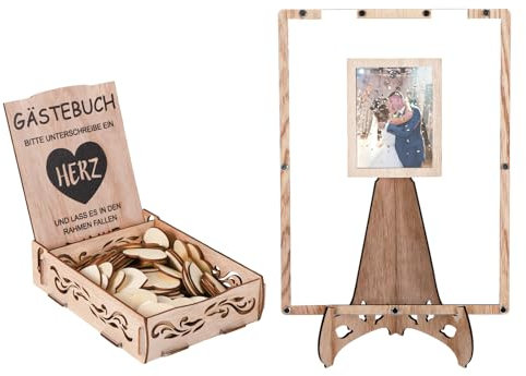 Hochzeitsgästebuch Alternative, Hölzernes Hochzeits Gästebuch Schild mit Fotorahmen und Herzförmigen Drop Boxen für Party Hochzeiten Jubiläumsdekoration
