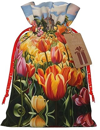DURAGS Tulpengarten-Geschenktasche mit Kordelzug, schicke Stoff-Geschenktüte für Weihnachten – ideal für jeden Anlass