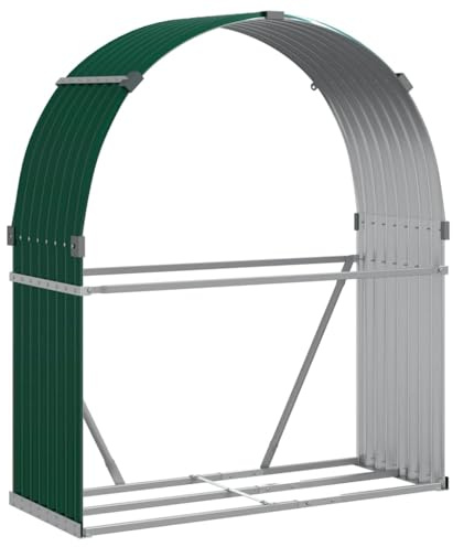 vidaXL Kaminholzunterstand, Kaminholzregal mit viel Stauraum, Feuerfest Brennholzregal mit Haken, Garten Holzlager Unterstand, Grün 120x45x140cm Verzinkter Stahl