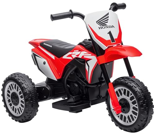 HOMCOM Moto da Cross Elettrica per Bambini Licenza Honda CRF450RL a 3 Ruote con Clacson, Moto Giocattolo in PP e Metallo, 71x40.5x43.5 cm, Rosso