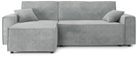 BAÏTA Ecksofa, ausziehbar, Mira 4-Sitzer, mit Wendeecke und Aufbewahrungsbox, aus Cordstoff, Hellgrau