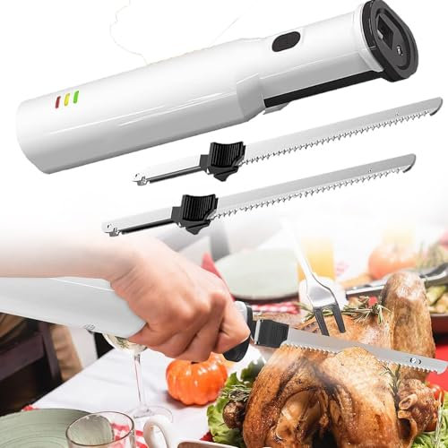 Cambos Cuchillo de Pan Inalámbrico Recargable, Cuchillo Eléctrico Profesional, Cortadora de Carne Eléctrica, con 2 Cuchillas Dentadas de Acero Inoxidable