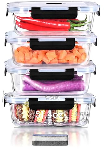 LNWSN Outdoor Camping Geschirr Set – 4x1520ML Stapelbare Picknickdosen Schwarz (BPA-Frei) | Frischhaltedosen Glas Mit Deckel & Outdoor-Kühlbox Kompatibel | Eckige Form + Auslaufsichere 4D-Dichtung