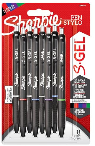 Sharpie S-Gel | Gel Pens | Medium Point (0.7mm) | Assorted Ink Colours | 8 Count