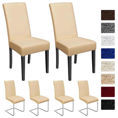 BalladHome Stuhlhussen 6 Stück, Stretch-Stuhlbezug Elastische Moderne Husse Elasthan Stretchhusse Stuhlbezug Stuhlüberzug Bi-Elastic Spannbezug Universal Pflegeleicht und Langlebig (6 Stück, Beige)-J