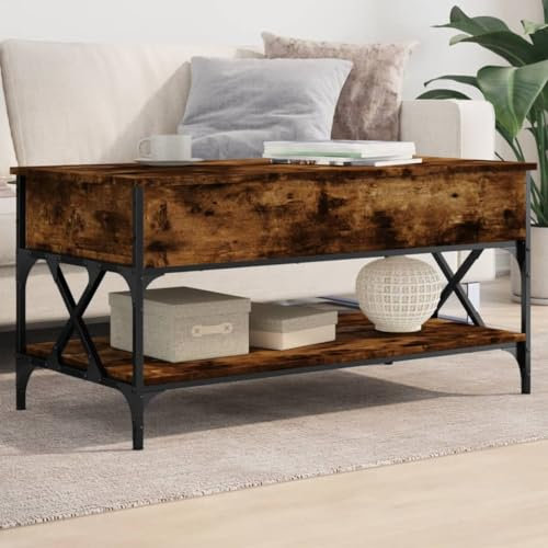 CIADAZ Couchtisch Räuchereiche 100x50x50 cm Holzwerkstoff und Metall, Living Room Table, Wohnzimmertisch, Beistelltisch, Side Table & End Table, Coffee Table - 845358