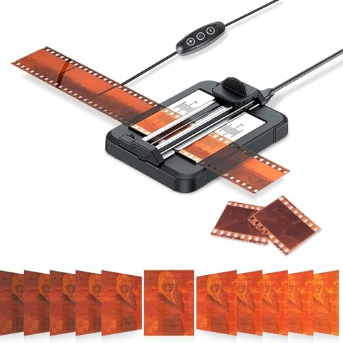 Negativ-Diafilmschneider für 35-mm-Film und 120 Mittelformat-Filmstreifen, 35-mm-Filmschneider mit 11 Stufen Einstellbarer LED-Hintergrundbeleuchtung, USB-C-Stromversorgung