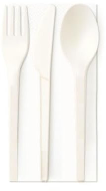 Tris Posate Usa e Getta Imbustate con Tovagliolo in Fibra di Mais Biodegradabili, Posate Monouso Compostabili Perfette per Catering, Feste ed Eventi, Set da 20-50-100 Pezzi Disponibile (20 PEZZI)