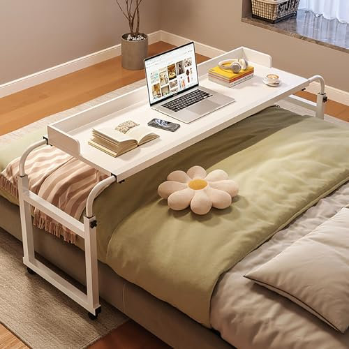 SFNIOKFG Überbetttisch mit Rollen, Tisch über dem Bett für den Heimgebrauch, drehbar, Überbetttisch mit Rollen, höhenverstellbarer Tisch, Betttisch, Stuhlwagen, Laptop-Schreibtisch fürs Bet