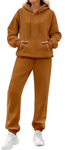 Yuson Girl Chandal Mujer Invierno Chánda Completo 2 Piezas Manga Larga Sudadera con Capucha y Pantalón Conjunto Dos Piezas Conjuntos Deportivos Fitness Jogging Ropa Deportiva(Café, XL)