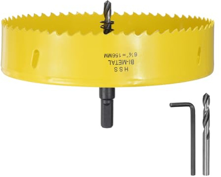 sourcing map Bi-Metal Hole Saw Kit 156mm / 6-1/8 Dia M42 High-Speed Steel Hole Saw Drill Bit Cutter with 3/8 Hex Shank Arbor Center Drill Wrench for Wood Plastic Drywall Plywood