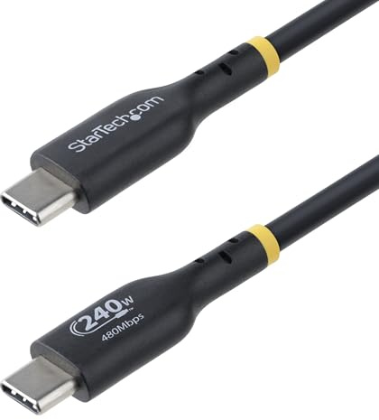 StarTech.com 4 m USB C-laddningskabel, USB-IF-certifierad USB-kabel, 240 W PD EPR, USB 2.0 typ-C bärbar datorladdningskabel, M/M