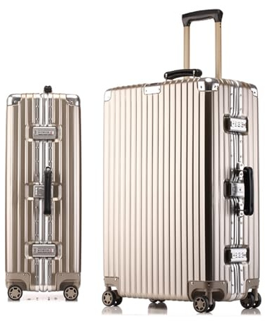 Meoky Retro Gepäck Große Koffer Rollkoffer Hartschalen-Koffer Handgepäck Haltbares PC + ABS Handgepäck TSA Zertifiziert,Gold,20IN