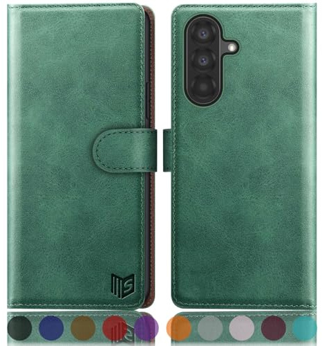 SUANPOT progettazione per Samsung Galaxy A56 Sintetica Cover Blocco RFID Portafoglio Slot CarteSupporto Cellulare Magnetica custodia Pelle per Samsung A56 Verde Chiaro